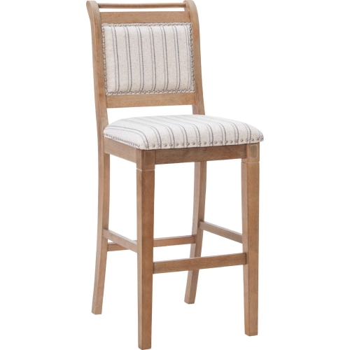 Emmy 30" Bar Stool in Grey Stripe Fabric & Washed Wood