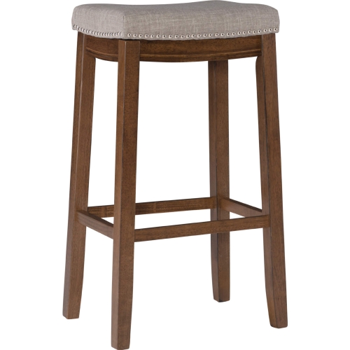 Claridge Bar Stool in Gray Linen & Rustic Brown Wood