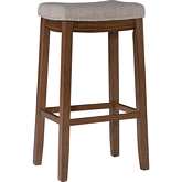 Claridge Bar Stool in Gray Linen & Rustic Brown Wood