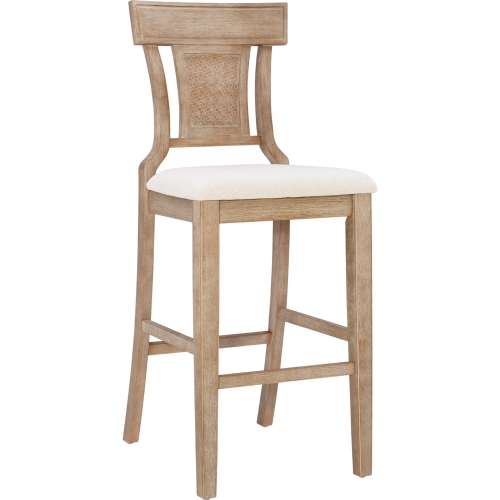 Rylan 30" Bar Stool in Gray Wash Wood & Beige Fabric