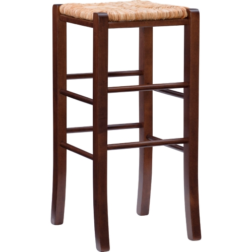 Gianna Backless Bar Stool in Walnut Finish Wood & Rush (Set of 2)