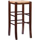 Gianna Backless Bar Stool in Walnut Finish Wood & Rush (Set of 2)