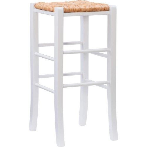 Gianna Backless Bar Stool in White Finish Wood & Rush (Set of 2)