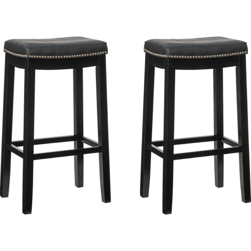 Claridge Bar Stool in Black Eco Leather & Black Wood (Set of 2)