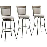 Erwen Adjustable Bar Stool in Pewter Metal, Grey Wood & Fabric (Set of 3)