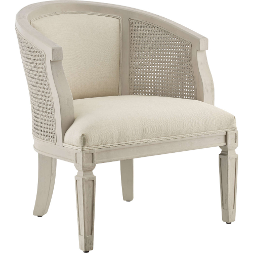 Kensington Accent Chair in White Wash Wood, Cane & Linen Fabric