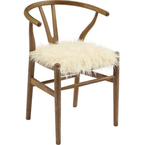 Ellis Wishbone Accent Chair in Washed Wood & Faux Fur