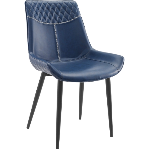 Edler Dining Chair in Blue Leatherette & Black Metal (Set of 2)