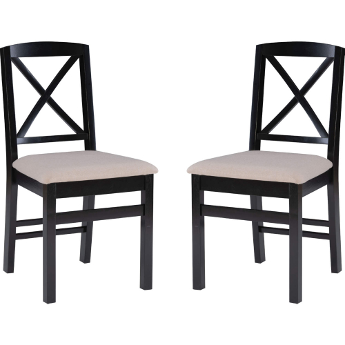 Triena X Back Dining Chair in Black Wood & Beige Fabric (Set of 2)