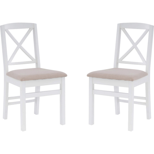 Triena X Back Dining Chair in White Wood & Beige Fabric (Set of 2)