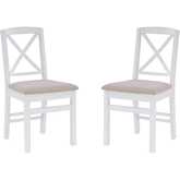 Triena X Back Dining Chair in White Wood & Beige Fabric (Set of 2)