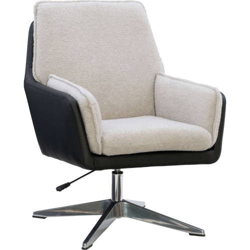 Marion Swivel Accent Chair in Black Eco Leather & Grey Faux Sherpa