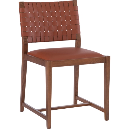 Ruskin Dining Chair in Brown Leather & Walnut Finish Wood