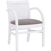 Samantha Accent Chair in White Wood, White Weave & Grey Fabric