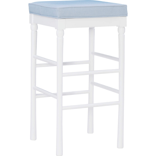 Dehart Bar Stool in White Wood & Light Blue Leatherette