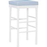 Dehart Bar Stool in White Wood & Light Blue Leatherette