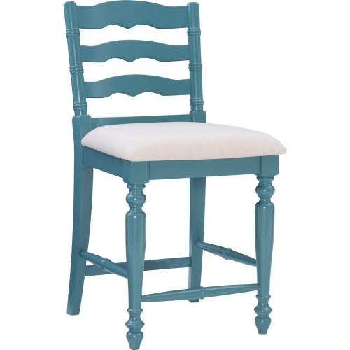 Marino 24" Counter Stool in Neutral Fabric & Antique Blue Wood