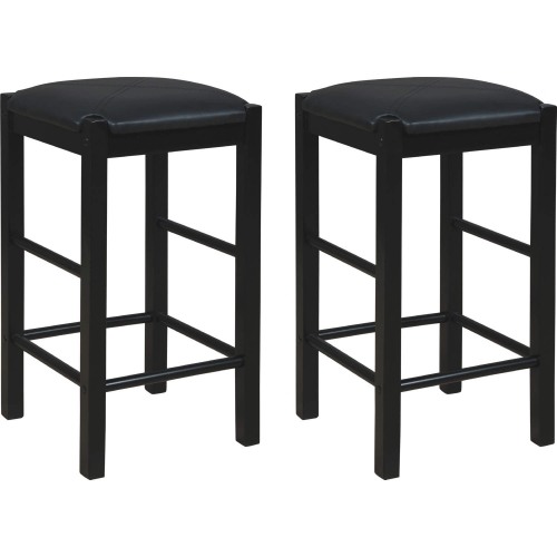 Lancer Backless Counter Stools in Black Wood & Black Leatherette (Set of 2)