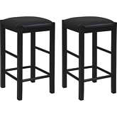 Lancer Backless Counter Stools in Black Wood & Black Leatherette (Set of 2)