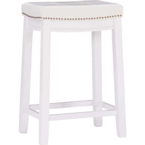 Claridge Counter Stool in White Leatherette & White Wood