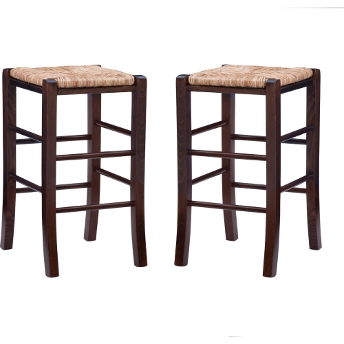 Gianna Backless Counter Stool in Walnut Finish Wood & Rush (Set of 2)