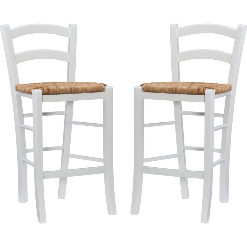 Emilo Counter Stool in White Finish Wood & Rush (Set of 2)