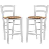 Emilo Counter Stool in White Finish Wood & Rush (Set of 2)