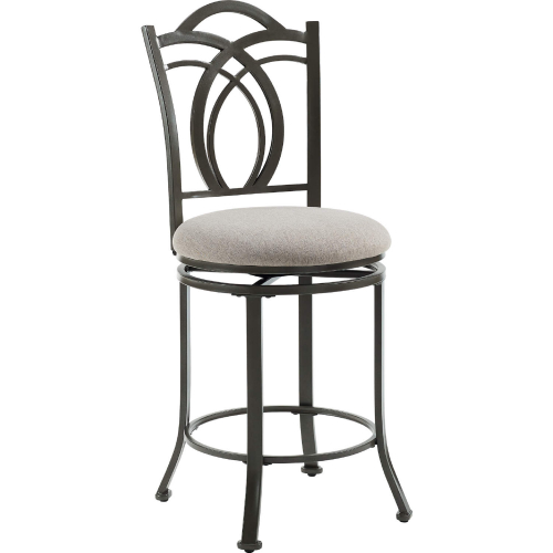 Calif Swivel Counter Stool in Pewter Metal & Beige Fabric