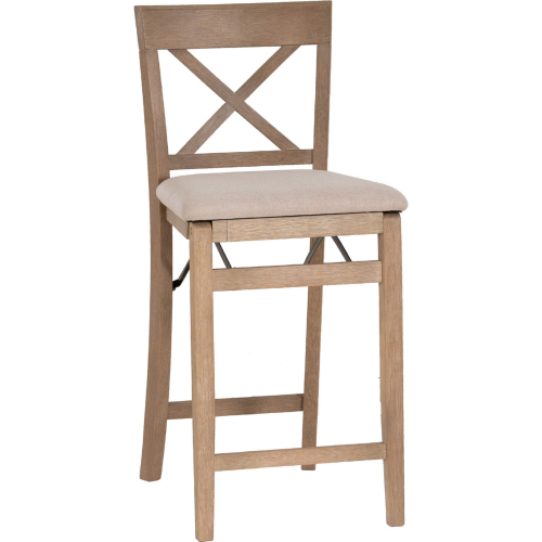 Triena X Back Counter Stool in Graywash Wood & Beige Fabric