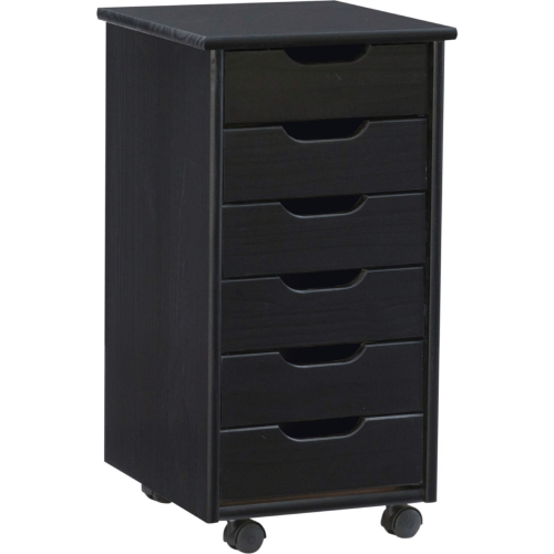 Cary Black 6 Drawer Rolling Storage Cart in Black Wood