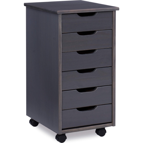 Cary 6 Drawer Rolling Storage Cart in Grey Wood