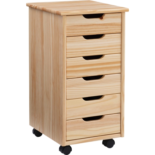 Cary 6 Drawer Rolling Storage Cart in Natural Wood