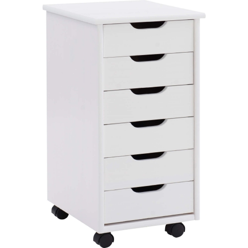 Cary 6 Drawer Rolling Storage Cart in White Wash Wood