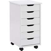 Cary 6 Drawer Rolling Storage Cart in White Wash Wood