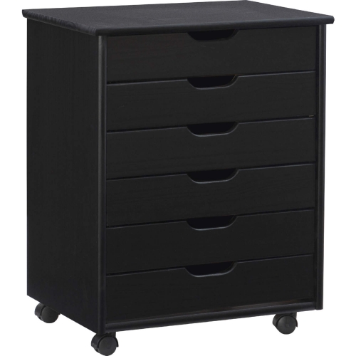 Cary Black 6 Drawer Wide Rolling Storage Cart in Black Wood