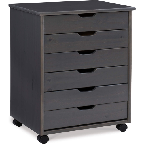 Cary 6 Drawer Wide Roll Cart in Grey Wood