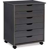 Cary 6 Drawer Wide Roll Cart in Grey Wood