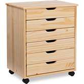 Cary 6 Drawer Wide Roll Cart in Natural Wood