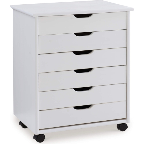 Cary 6 Drawer Wide Roll Cart in White Wash Wood