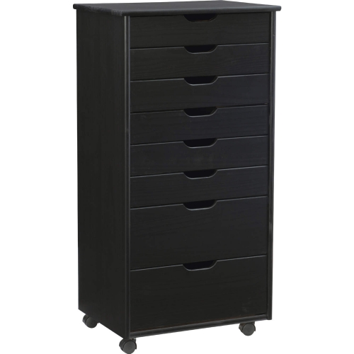 Cary 8 Drawer Rolling Storage Cart in Black Wood