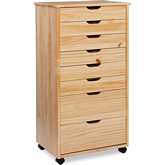 Cary 8 Drawer Rolling Storage Cart in Natural Wood