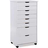 Cary 8 Drawer Rolling Storage Cart in White Wash Wood