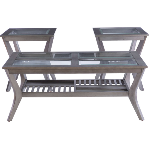 Gilson 3 Piece Coffee & End Table Set in Grey Wood & Glass