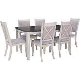 Marcum 7 Piece Dining Set in Dark Grey, White Wood & Beige Fabric