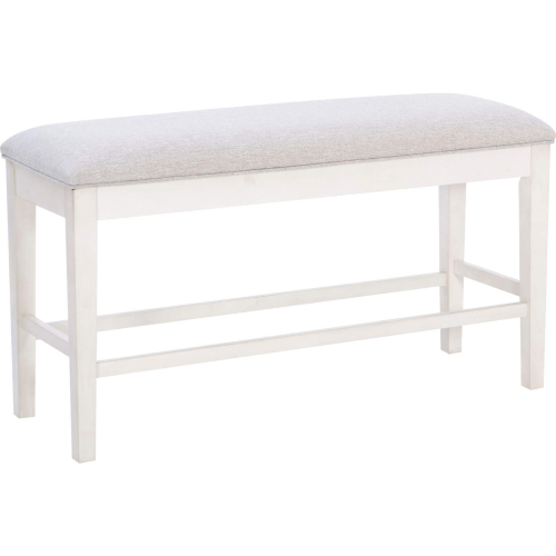 Marcum Counter Dining Bench in White Wood & Grey Fabric