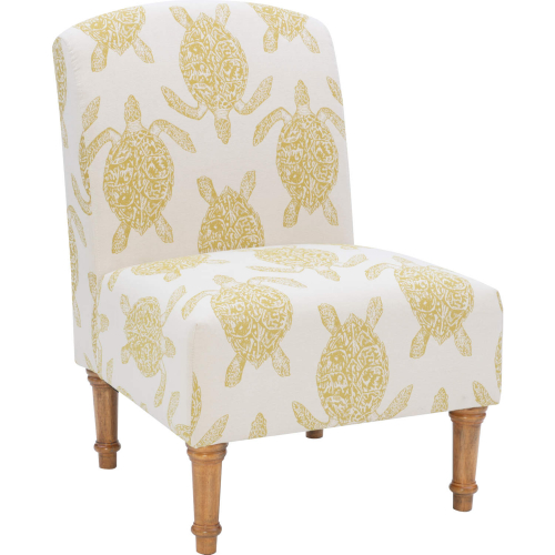 Hawksbill Accent Chair in Mustard Yellow & Cream Turtle Print Fabric