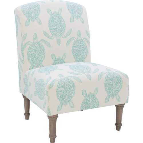 Hawksbill Accent Chair in Teal Blue & Cream Turtle Print Fabric