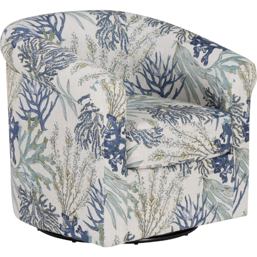 Bonnie Swivel Accent Club Chair in Blue Ocean Print Fabric