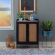 Janie Bar Cabinet in Black Lacquer, Rattan & White Marble