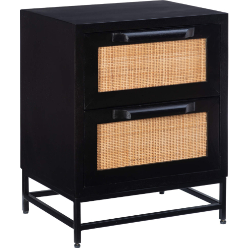 Janie 2 Drawer Cabinet in Black Lacquer & Rattan